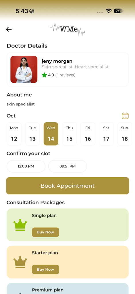 Specialist consultation booking screen