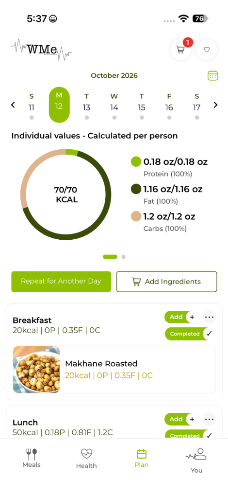 GoWellME Mobile App — Daily Meal Plan & Nutrition Tracker